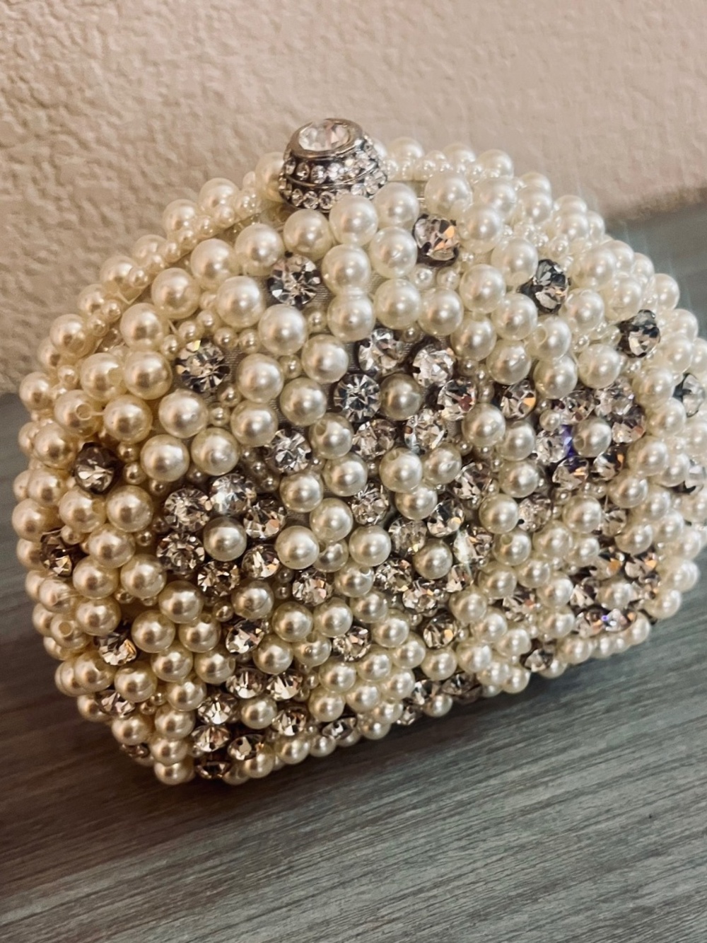 Bridal Wedding Cocktail Purse Pearls and Rhinestones, small clutch.
